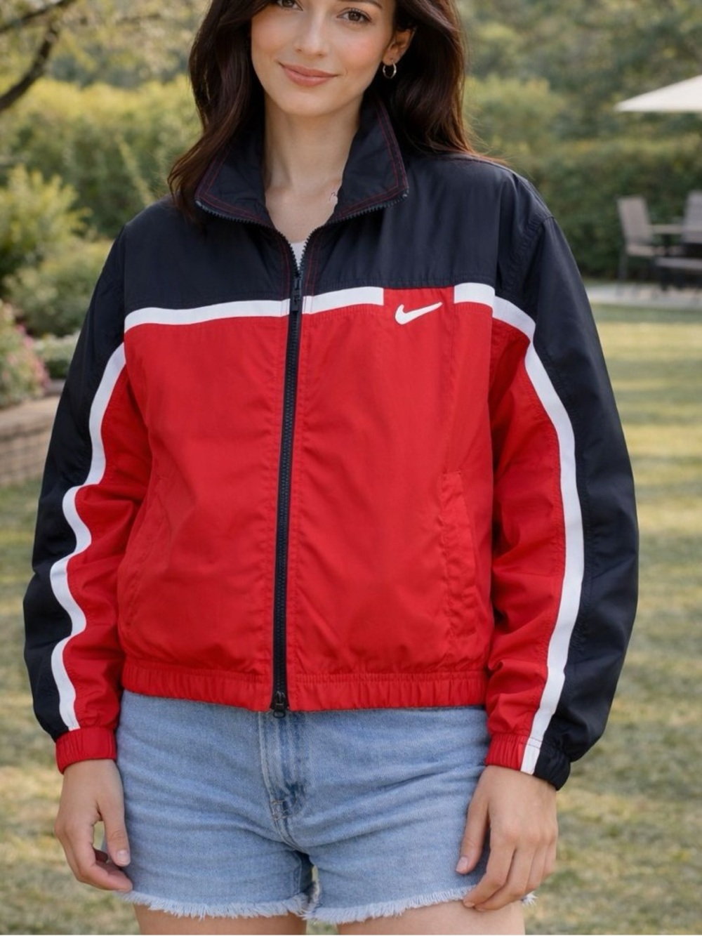 Nike Retro Red and Black Colorblock Windbreaker Raincoat